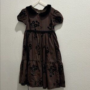 Elegant Brown Girls Dress with Floral Design